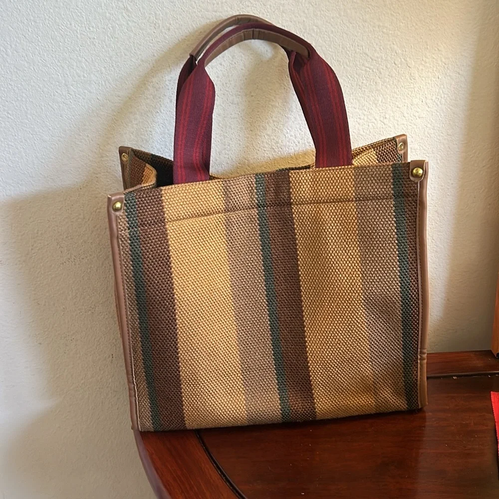 Striped Brown and Tan Tote Bag - Picture 5 of 8